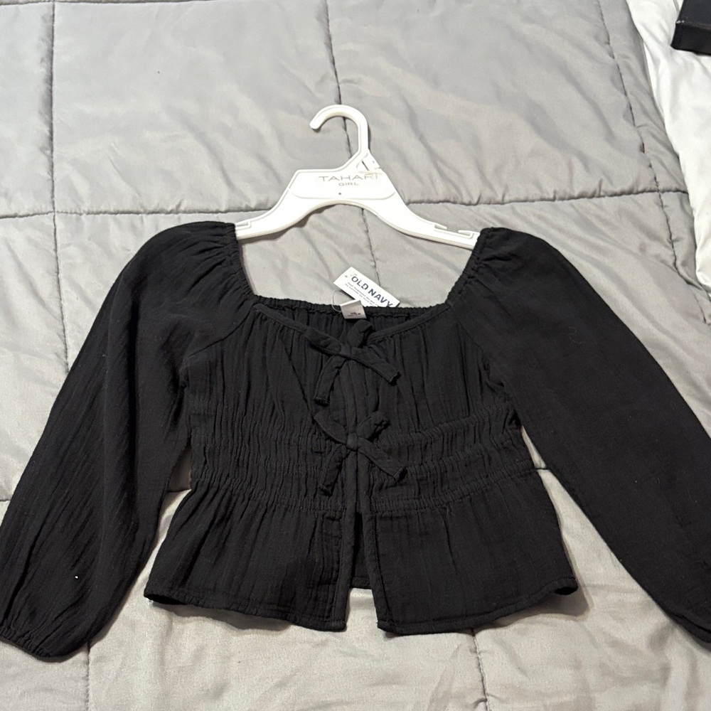 Old Navy Black Peasant Tie-Front Blouse